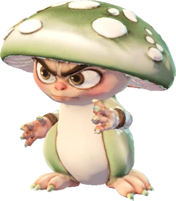 Un piccolo fungo brontolone con il cappello verde a pois